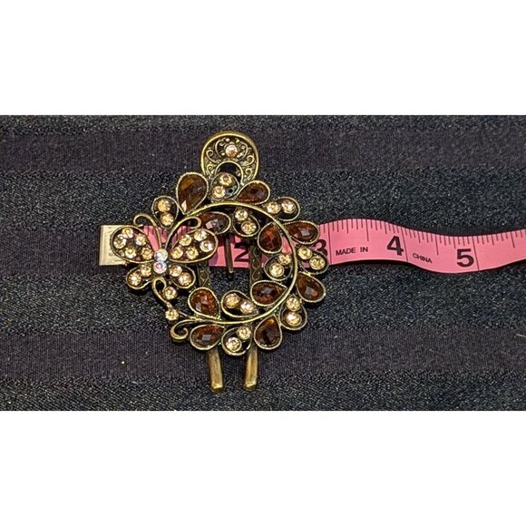 Vintage Gold Tone Rhinestone Butterfly & Floral Hair Clip - Picture 2 of 4
